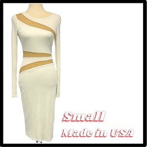 ABS Allen Schwartz Gorgeous Nude Illusion Wedding Prom Clubbing Midi Dress